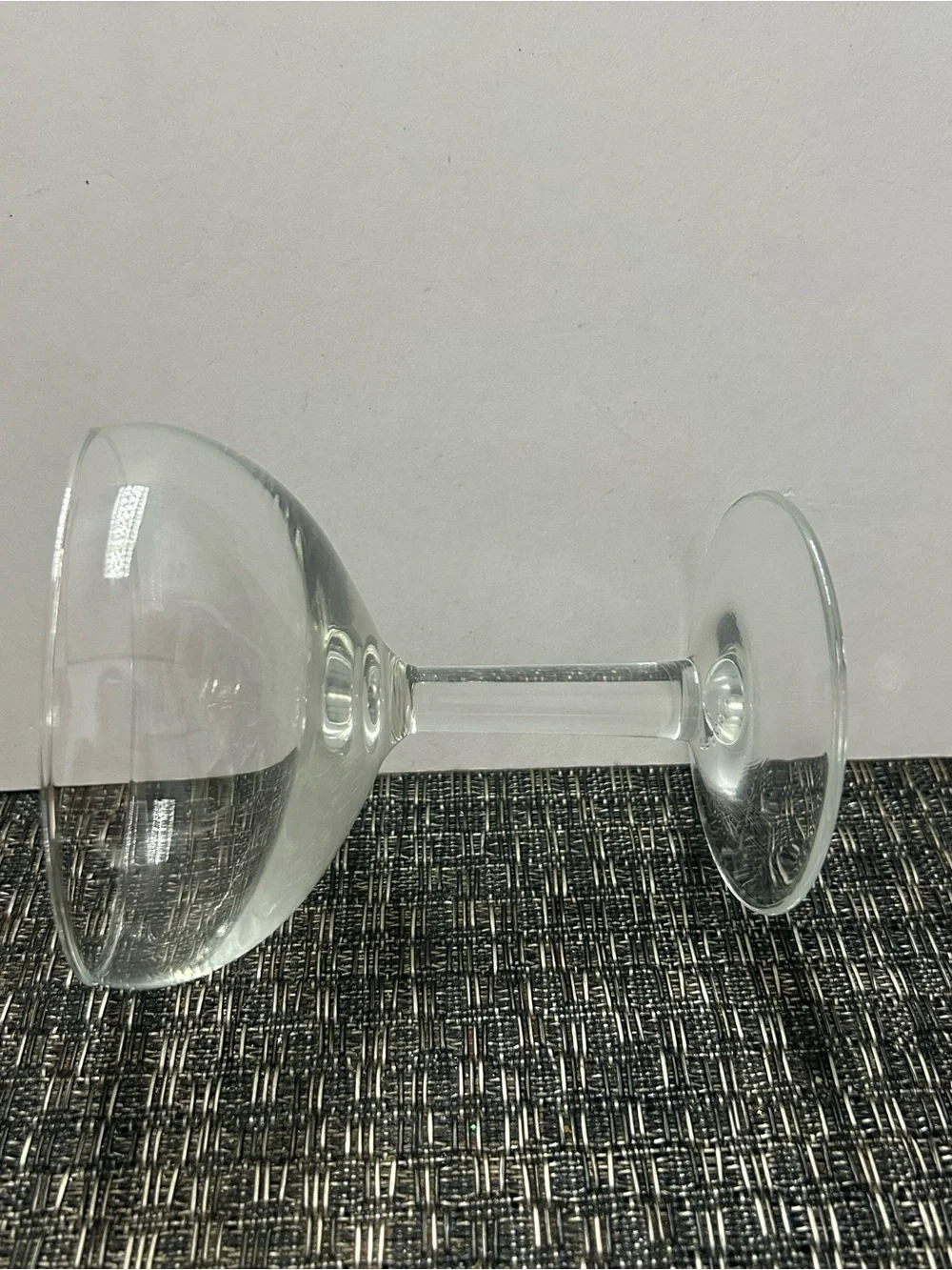 Clear Glass Coupe Champagne Glasses - Eclectic Set of 2 - One is Marked France